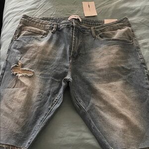Fashion Nova Light Blue Distressed Jean Shorts